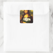 Mona Lisa met bruine rozen Vierkante Sticker (Tas)
