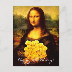 Mona Lisa met een bolletje gele rozen Briefkaart
