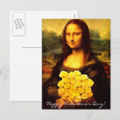 Mona Lisa met een bolletje gele rozen Feestdagenkaart (Voorkant / Achterkant)