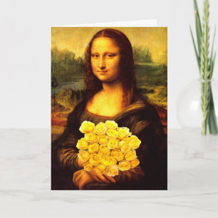 Mona Lisa met een bolletje gele rozen Kaart