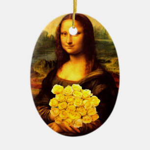 Mona Lisa met een bolletje gele rozen Keramisch Ornament
