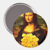Mona Lisa met een bolletje gele rozen Magneet (Voorkant / Achterkant)