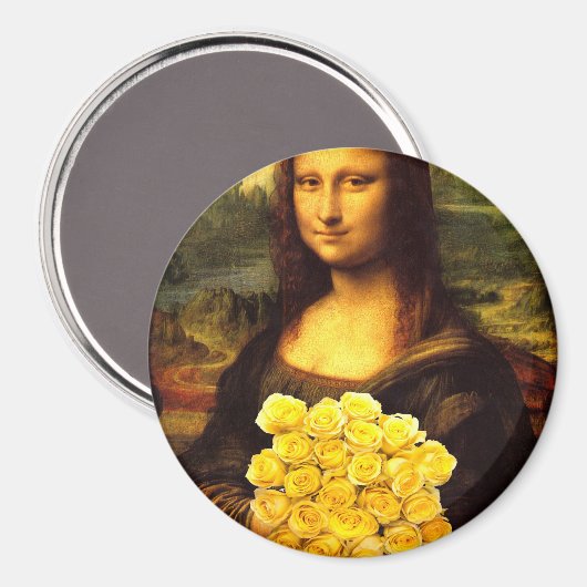 Mona Lisa met een bolletje gele rozen Magneet (Voorkant / Achterkant)