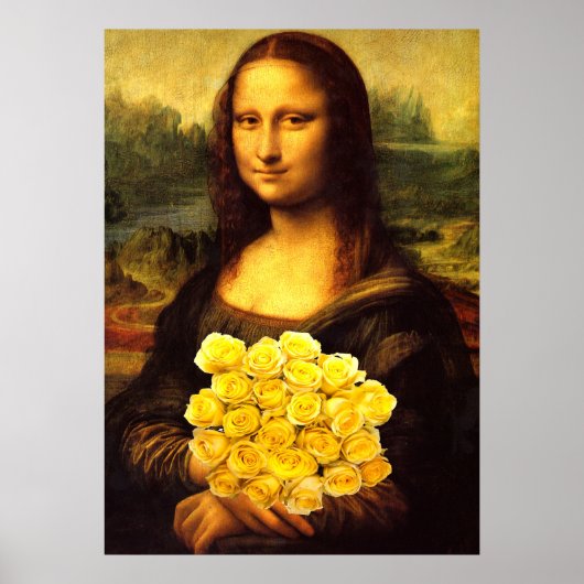 Mona Lisa met een bolletje gele rozen Poster (Voorkant)