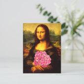 Mona Lisa met een bolling van roze rozen Briefkaart (Staand voorkant)