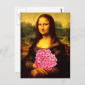 Mona Lisa met een bolling van roze rozen Briefkaart (Voorkant / Achterkant)