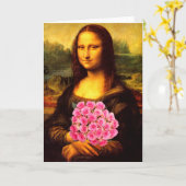 Mona Lisa met een bolling van roze rozen Kaart (Gele Bloem)