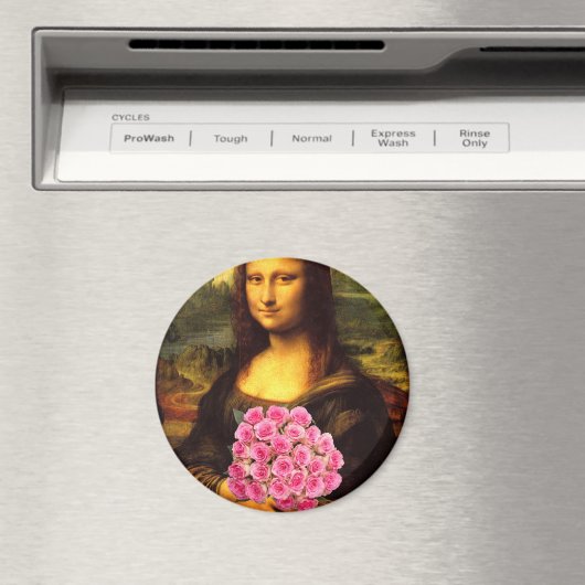 Mona Lisa met een bolling van roze rozen Magneet (Insitu (Vaatwasser))