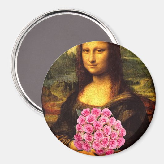 Mona Lisa met een bolling van roze rozen Magneet (Voorkant / Achterkant)