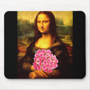 Mona Lisa met een bolling van roze rozen Muismat