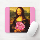 Mona Lisa met een bolling van roze rozen Muismat (Met muis)