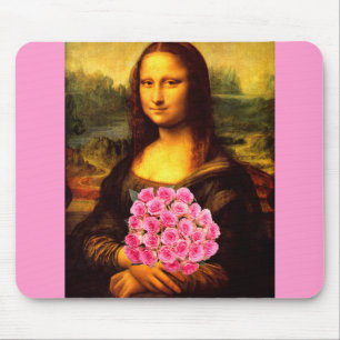 Mona Lisa met een bolling van roze rozen Muismat