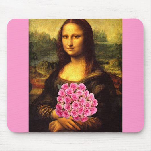 Mona Lisa met een bolling van roze rozen Muismat (Voorkant)