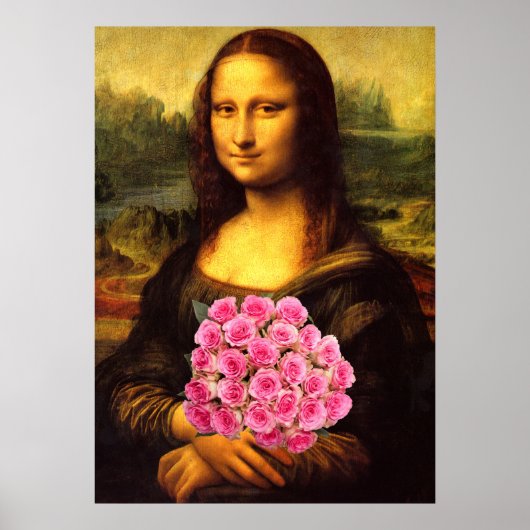 Mona Lisa met een bolling van roze rozen Poster (Voorkant)