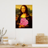 Mona Lisa met een bolling van roze rozen Poster (Keuken)