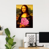 Mona Lisa met een bolling van roze rozen Poster (Thuiskantoor)