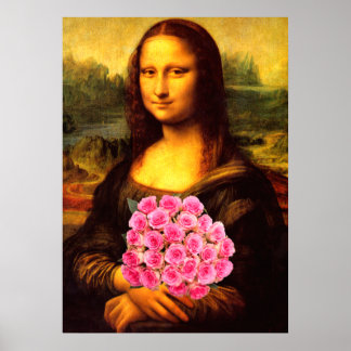 Mona Lisa met een bolling van roze rozen Poster