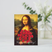 Mona Lisa met een eenhoevige rode rozen Briefkaart (Staand voorkant)