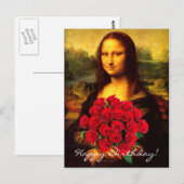 Mona Lisa met een eenhoevige rode rozen Briefkaart (Voorkant / Achterkant)
