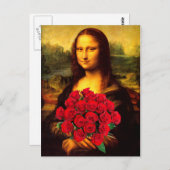 Mona Lisa met een eenhoevige rode rozen Briefkaart (Voorkant / Achterkant)