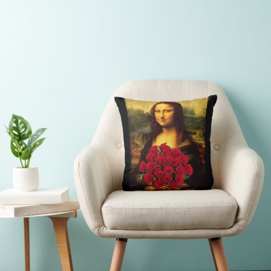 Mona Lisa met een eenhoevige rode rozen Kussen (Stoel)