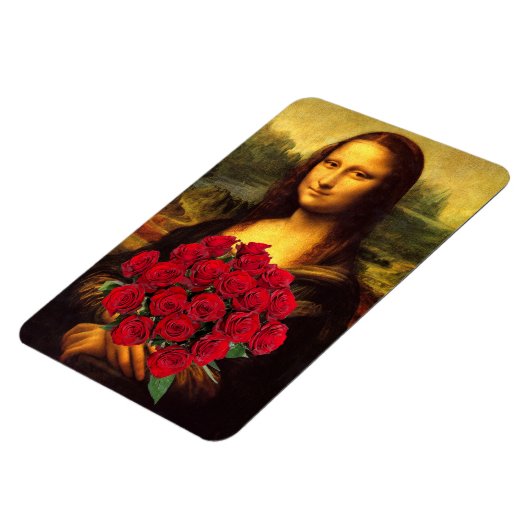 Mona Lisa met een eenhoevige rode rozen Magneet (Linkerzijde)