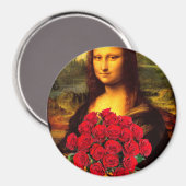 Mona Lisa met een eenhoevige rode rozen Magneet (Voorkant / Achterkant)