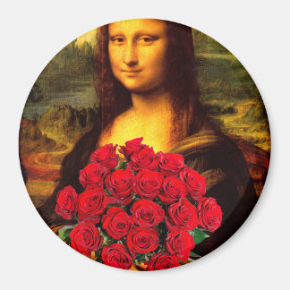 Mona Lisa met een eenhoevige rode rozen Magneet