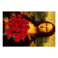 Mona Lisa met een eenhoevige rode rozen