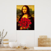 Mona Lisa met een eenhoevige rode rozen Poster (Keuken)