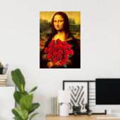 Mona Lisa met een eenhoevige rode rozen Poster (Thuiskantoor)
