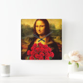 Mona Lisa met een eenhoevige rode rozen Vierkante Klok (Huis)