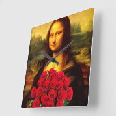 Mona Lisa met een eenhoevige rode rozen Vierkante Klok (Hoek)