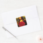 Mona Lisa met een eenhoevige rode rozen Vierkante Sticker (Envelop)