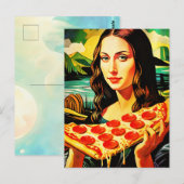 Mona Lisa met een grote pizza Briefkaart (Voorkant / Achterkant)