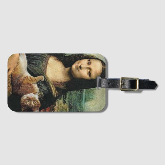 Mona Lisa met een kat Bagagelabel (Voorkant (horizontaal))