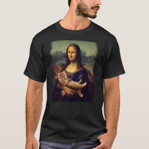 Mona Lisa met een kat vasthoudend Funny Art Parodi T-shirt