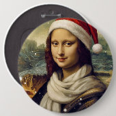 Mona Lisa met een kerstmuts Ronde Button 6,0 Cm (Voorkant /achterkant)