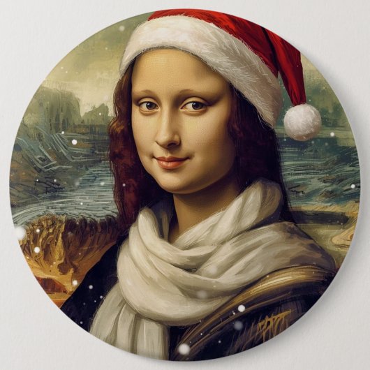 Mona Lisa met een kerstmuts Ronde Button 6,0 Cm (Voorkant)