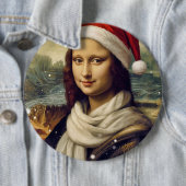 Mona Lisa met een kerstmuts Ronde Button 6,0 Cm (In situ)