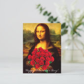 Mona Lisa met een rode rozen Feestdagenkaart (Staand voorkant)