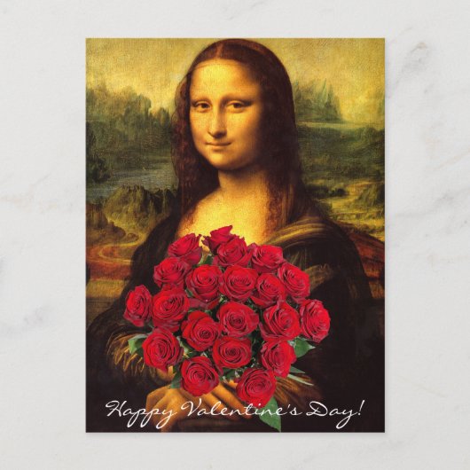 Mona Lisa met een rode rozen Feestdagenkaart (Voorkant)