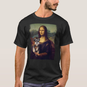 Mona Lisa met een Schnauzer Funny Dog Art Parodie T-shirt