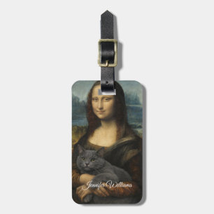 Mona Lisa met elegante grijze kat Bagagelabel