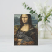 Mona Lisa met elegante grijze kat Briefkaart (Staand voorkant)