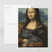 Mona Lisa met elegante grijze kat Briefkaart (Voorkant / Achterkant)