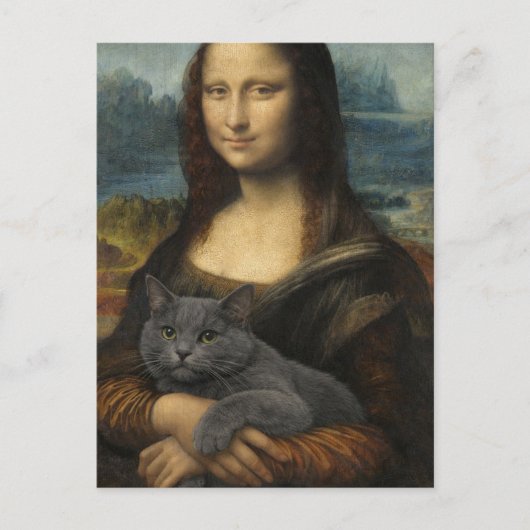 Mona Lisa met elegante grijze kat Briefkaart (Voorkant)