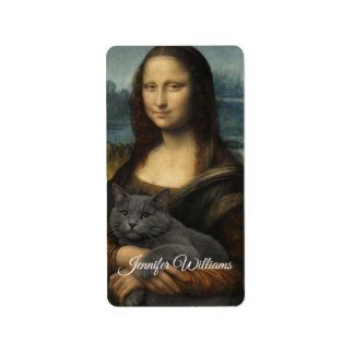 Mona Lisa met elegante grijze kat Etiket