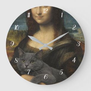 Mona Lisa met elegante grijze kat                 Grote Klok
