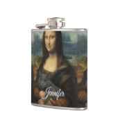 Mona Lisa met elegante grijze kat                 Heupfles (Links)